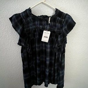 Free People navy combo blouse